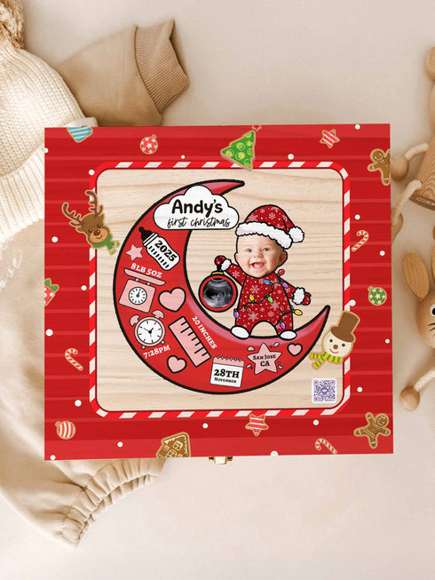 Baby’s First Christmas Memory Box – Personalized Keepsake | Custom Photo, Name & Birth Details